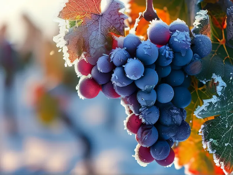 挂满冰霜的冰葡萄特写