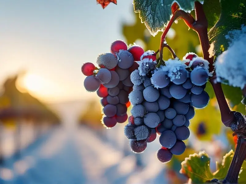 冬季采摘冰冻葡萄酿造冰酒的真实场景
