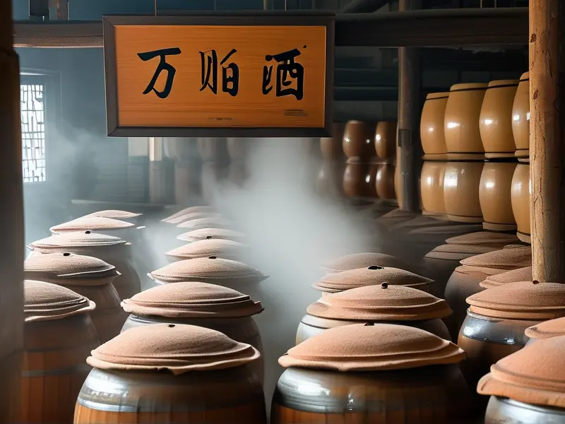 亳州市万顺酿酒厂传统酿酒车间工作场景