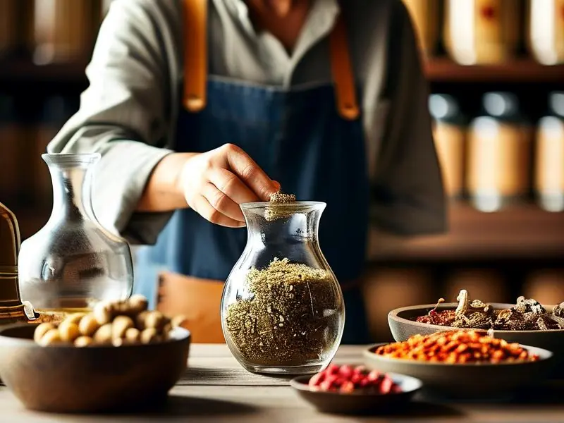 专业酿酒师示范补阳酒泡制过程