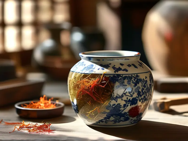 传统藏红花虫草泡酒特写展示