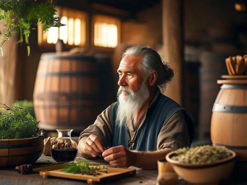 酿酒师调配长寿酒的场景