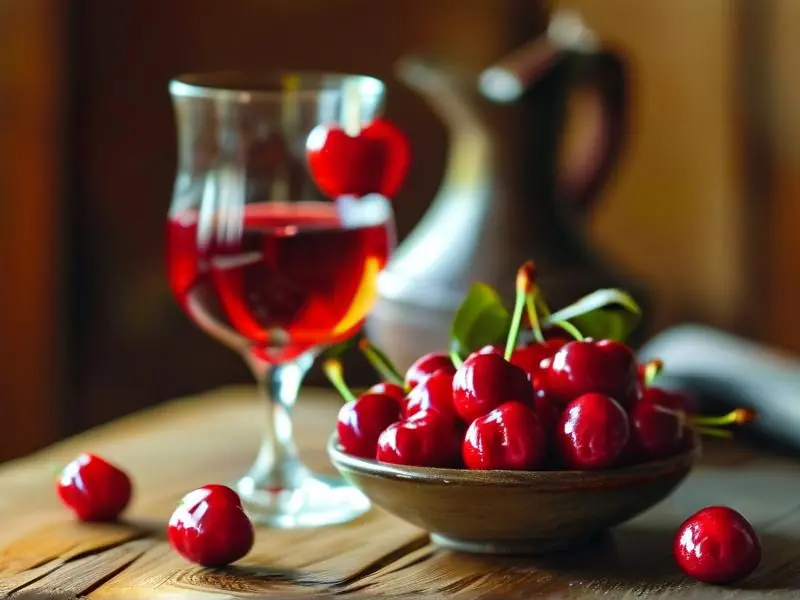 自制车厘子酒原料与成品展示