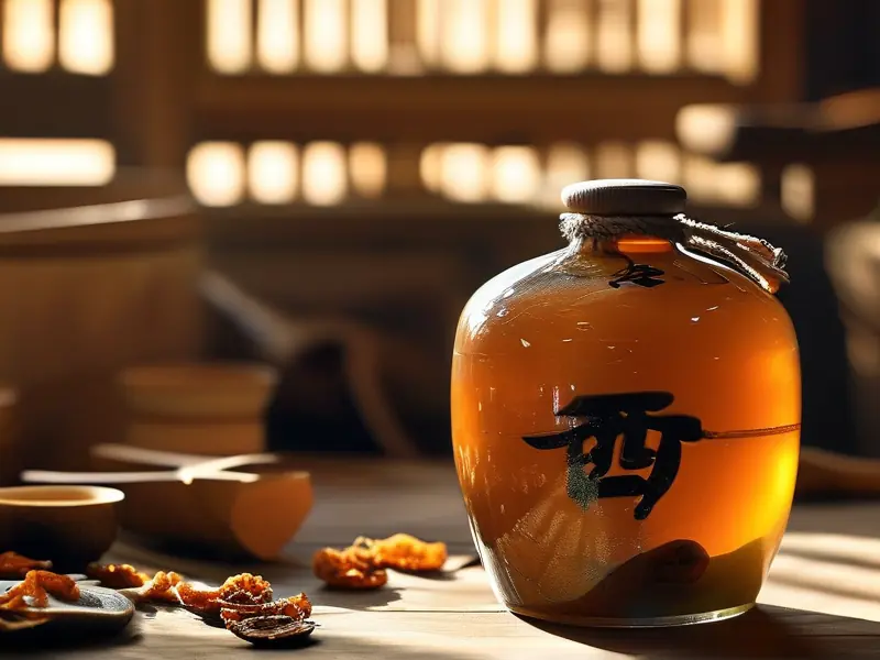 传统工艺制作的陈皮酒展示