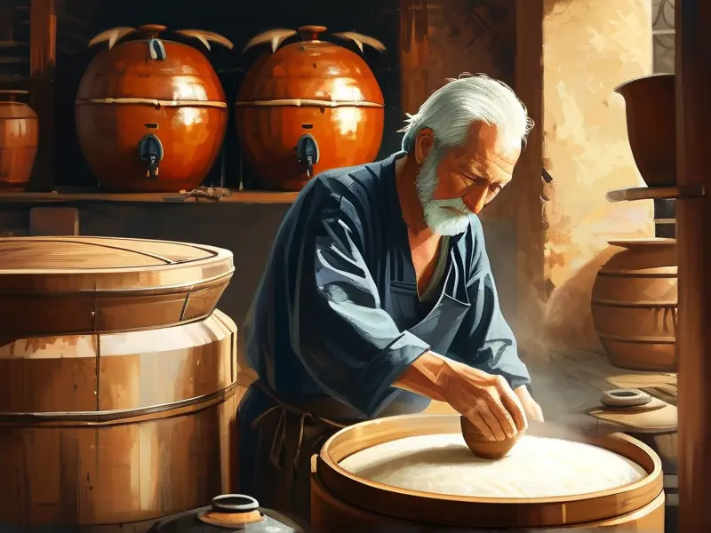 传统酿酒师手工操作非遗酿酒工艺实拍