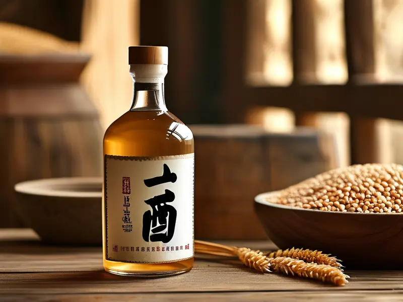 纯粮酿造的白酒与原料展示