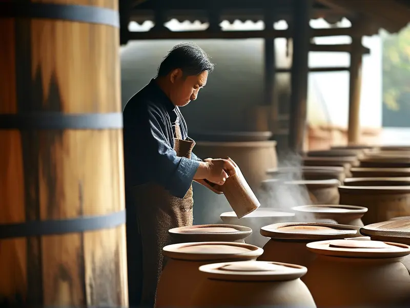 传统酿酒师傅古法蒸馏纯粮酒过程实拍