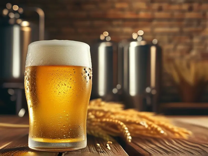 纯生啤酒成品与酿造设备展示