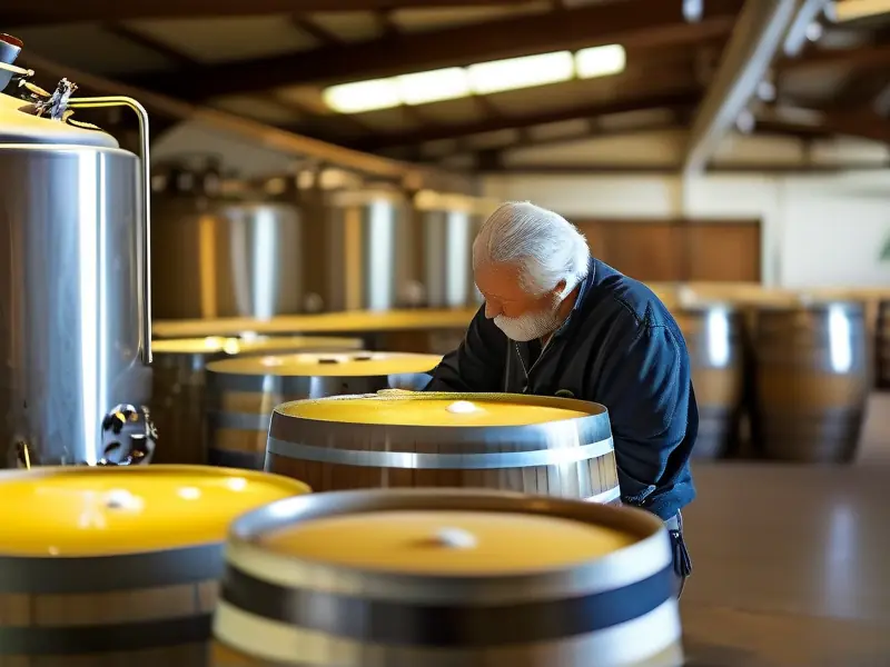 酿酒师检查低度酒发酵过程