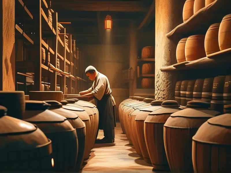 东泰酿酒师傅在传统酒坊内操作酿酒设备
