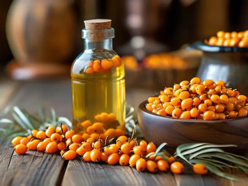 干沙棘果实与自制沙棘酒展示