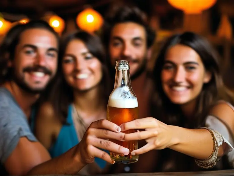 朋友在聚会上演示如何优雅快速地喝完一整瓶啤酒