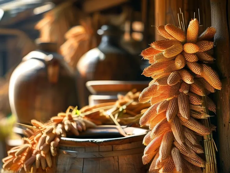 高粱穗与酿酒工具