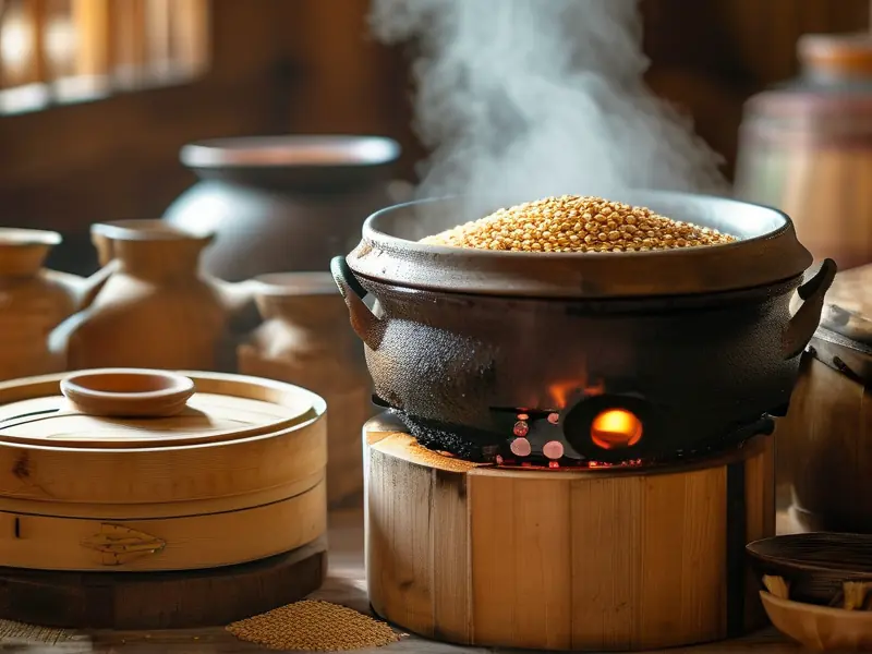 高粱蒸煮过程展示