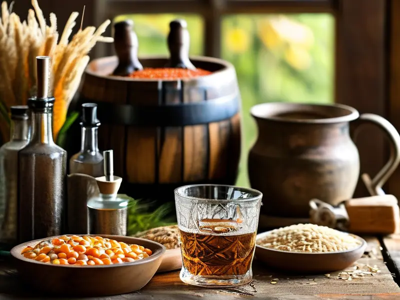 各种粮食酿酒原料和工具展示