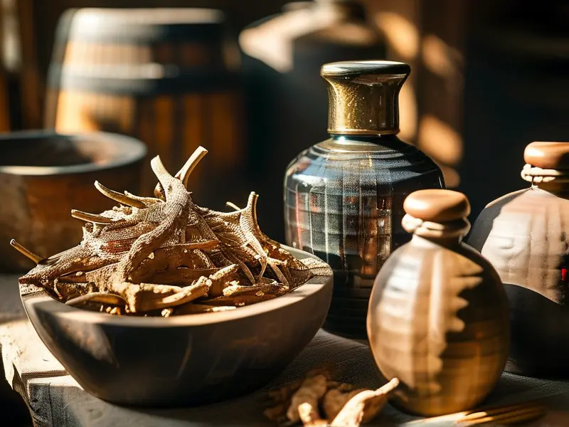 酿酒师处理狗脊根茎准备泡制白酒