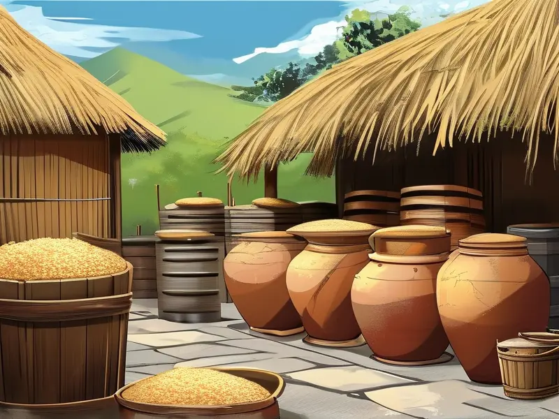 古代酿酒场景插画-展示传统酿酒工艺