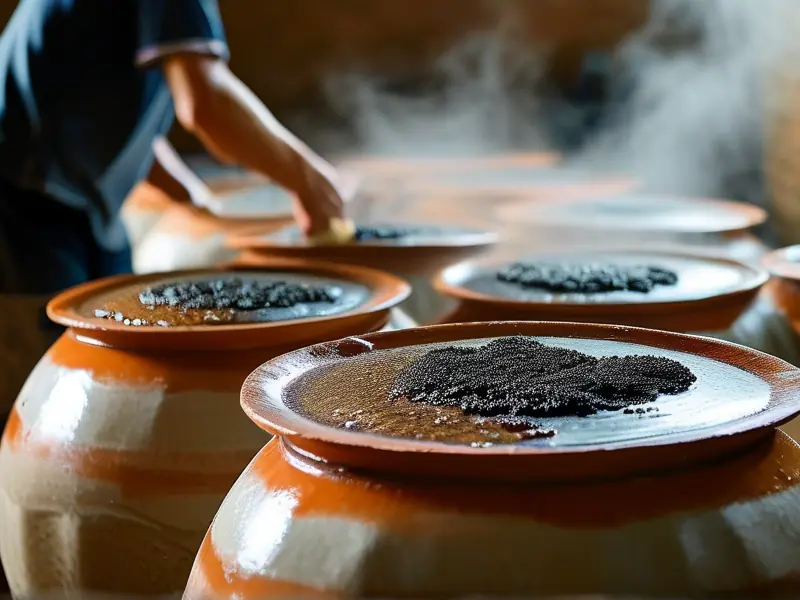 固态白酒酿造过程中的地缸发酵和蒸馏操作实景