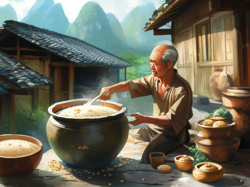 广西传统米酒酿造过程实拍