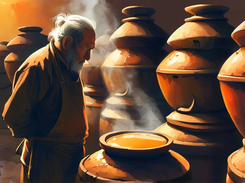 老师傅检查酱香酒发酵过程实景