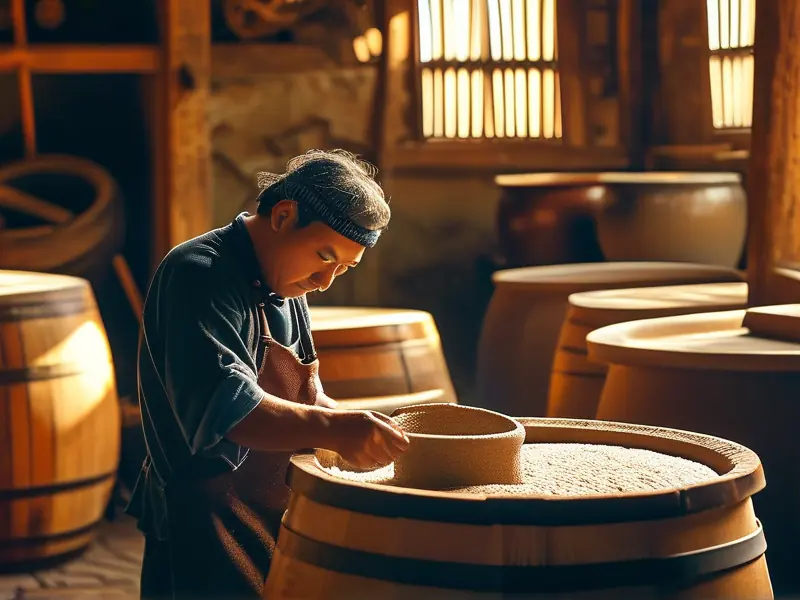 传统酿酒师傅古法酿制纯粮食酒现场
