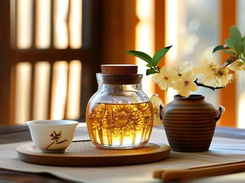 自制桂花烧酒原料与容器摆放示意图
