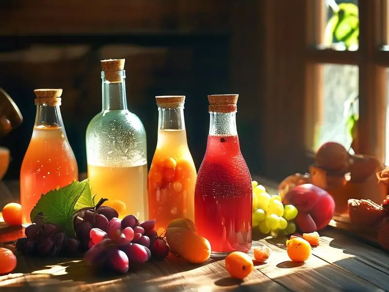 自制果酒成品展示与原料工具