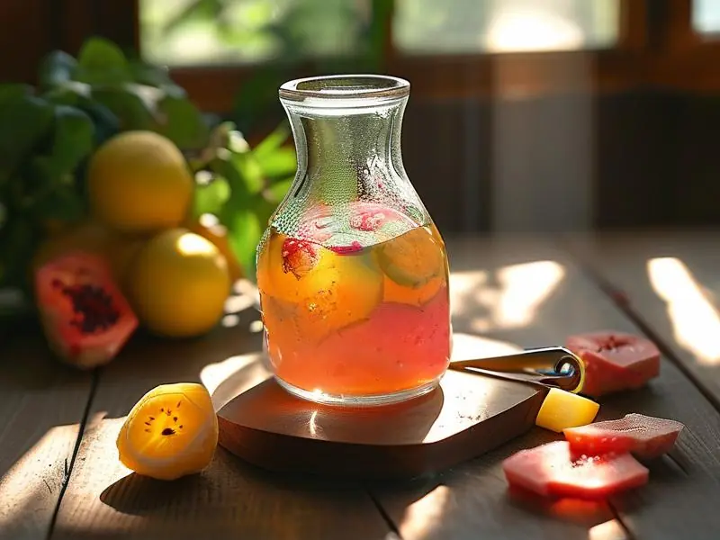 自制果酒成品与原料展示图