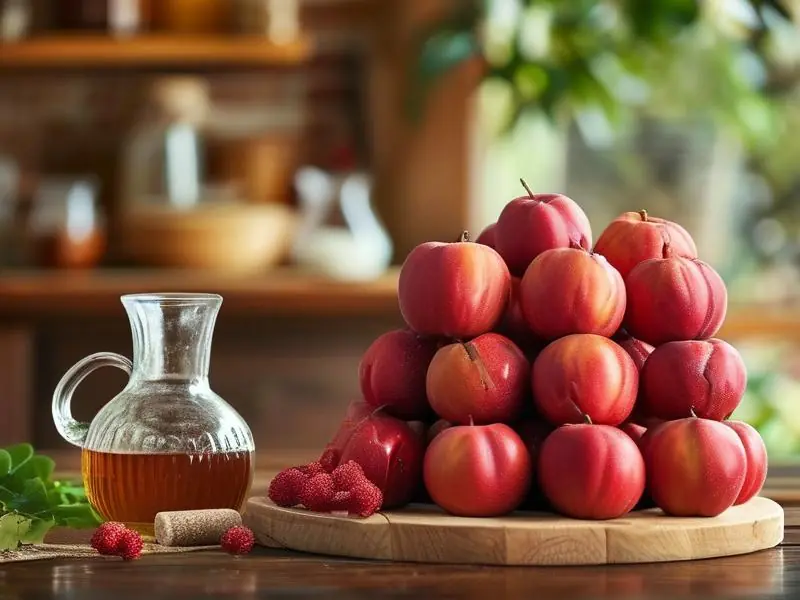 新鲜海棠果与酿酒工具摆放