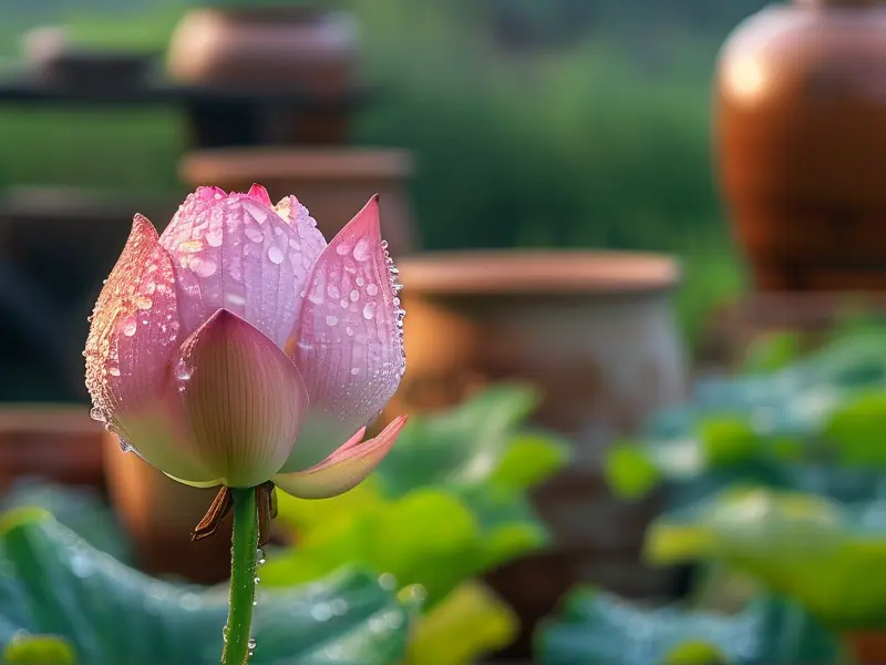 用于制作荷花酒的新鲜荷花与酿酒器具