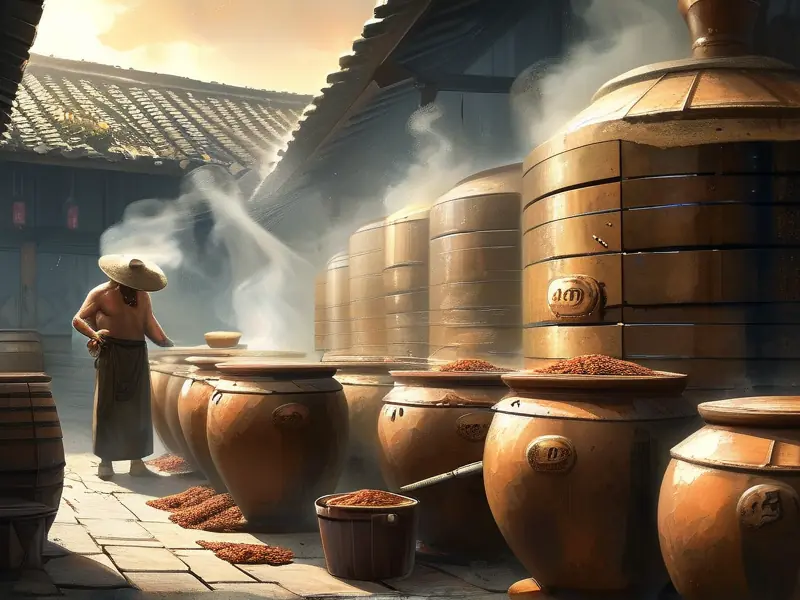传统12987酿酒工艺中的蒸煮环节实景