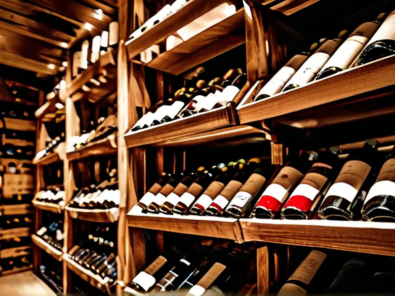 红酒在专业酒窖中的理想储藏环境展示