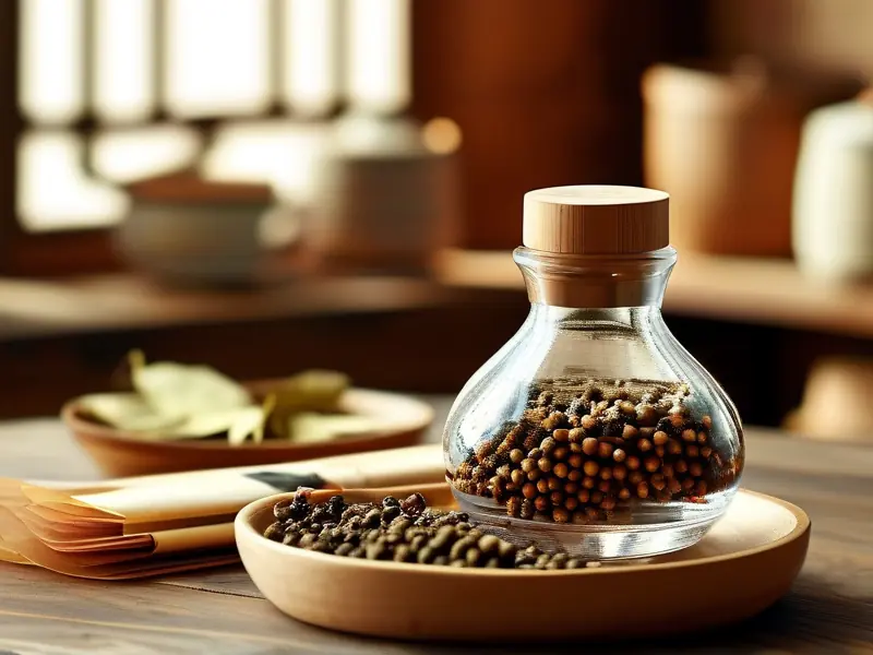 自制花椒泡酒原料与成品展示图