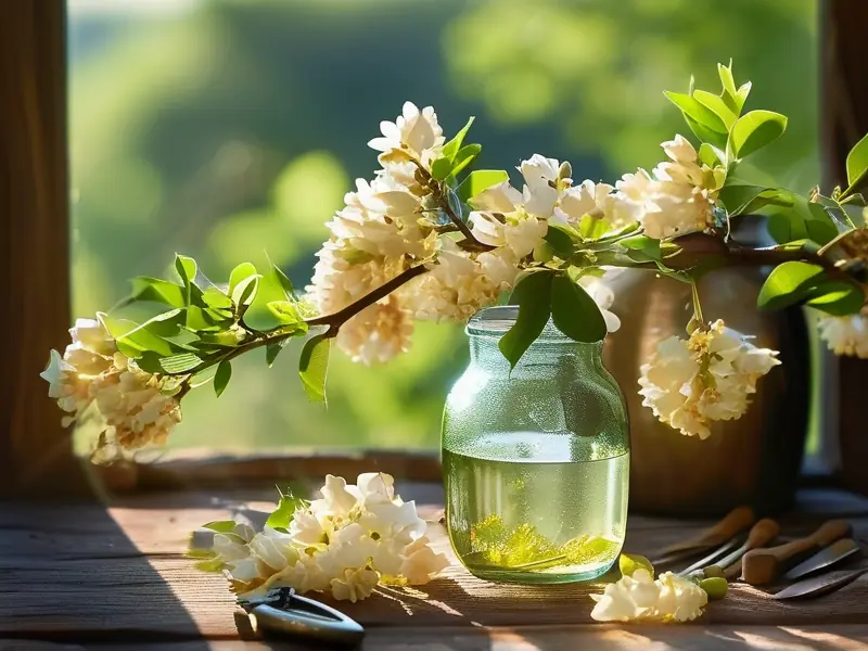 新鲜的槐花和酿酒工具