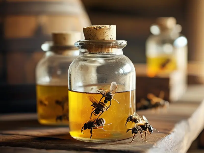 传统黄蜂泡酒原料与容器展示图