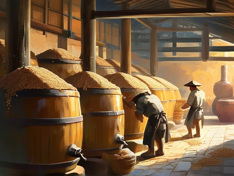 传统黄酒酿造工艺现场实拍图