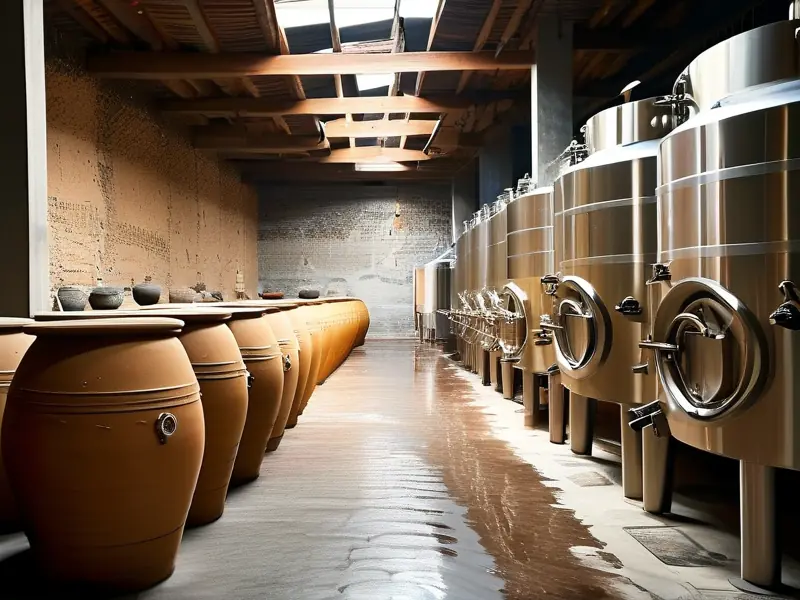 黄酒传统酿造与现代化勾兑工艺对比示意图