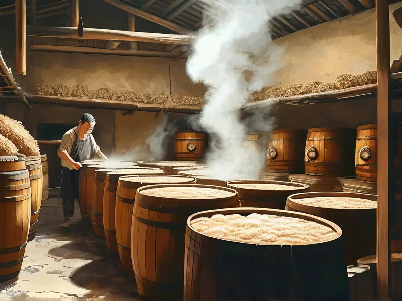 传统黄酒酿造过程实拍图