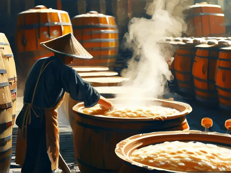 传统黄酒酿造过程实景展示