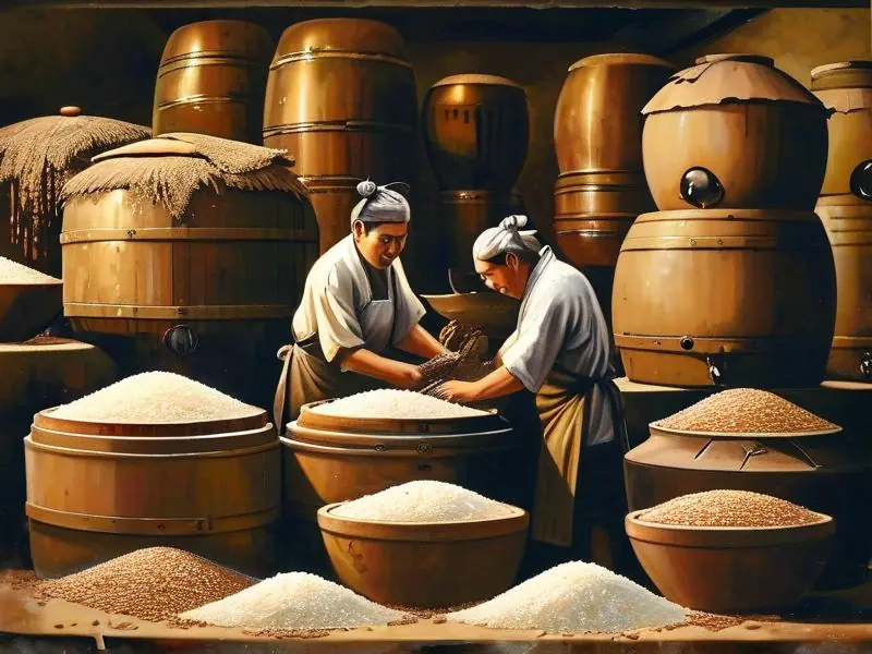 传统黄酒酿造原料与工艺展示图