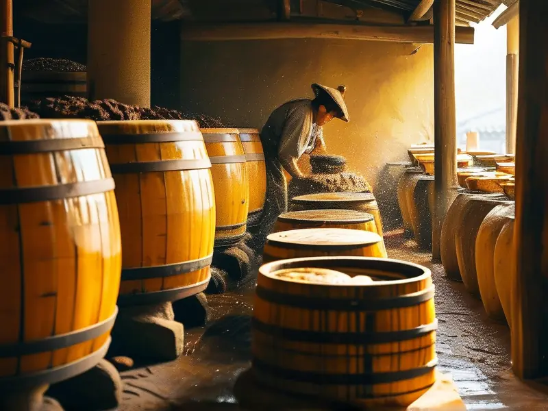 传统黄酒酿造过程展示