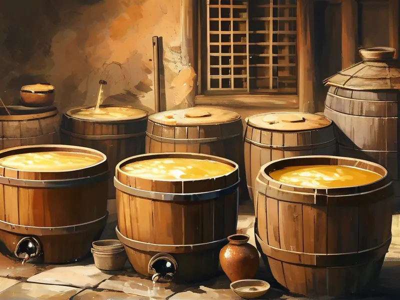 传统黄酒酿造过程实景