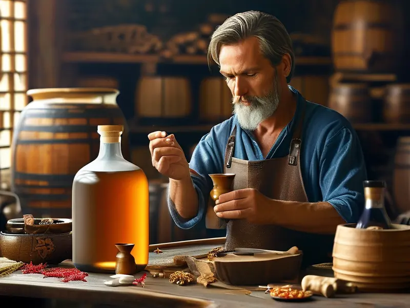 酿酒师泡制虎骨膏酒的过程