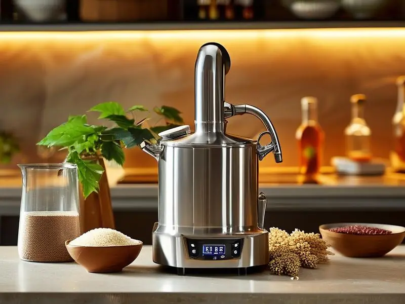 家庭厨房中的不锈钢固态酿酒设备