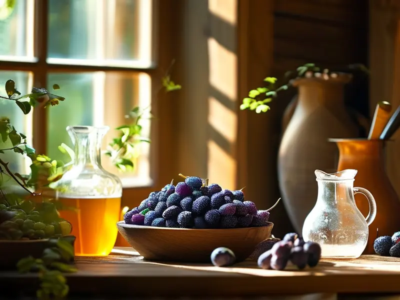 新鲜嘉宝果和酿酒工具摆放