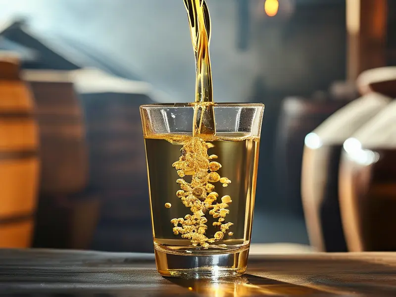 纯粮白酒在玻璃杯中的特写展示