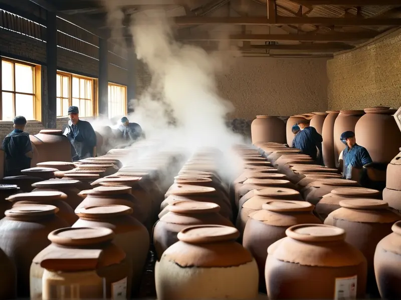 酱酒酿造工序实拍：工人操作传统发酵与蒸馏设备