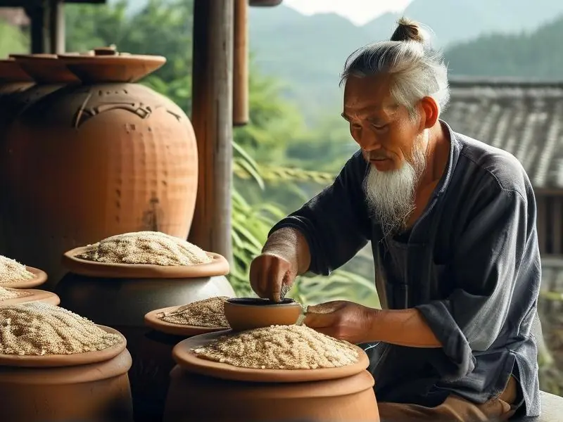 江西老酿酒师传统酿造自酿酒过程