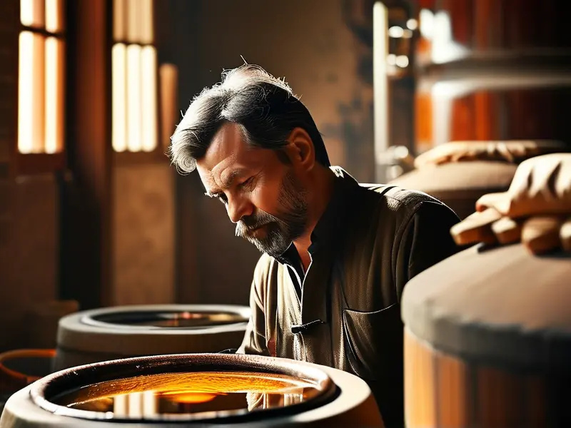 酿酒师检查酱香型白酒发酵过程