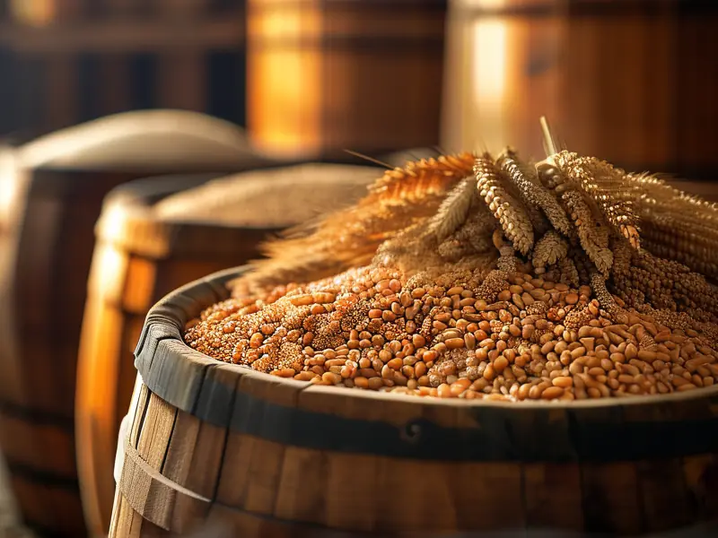 酱香型白酒原料高粱和小麦在传统酿酒作坊中的展示